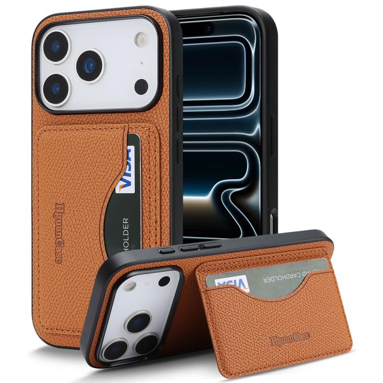 For iPhone 17 Pro Retro Vegan Leather Magnetic Card Holder Back Phone Case(Brown)