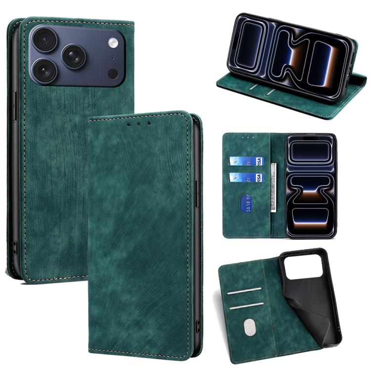 For iPhone 17 Pro RFID Anti-theft Brush Magnetic Leather Phone Case(Green)