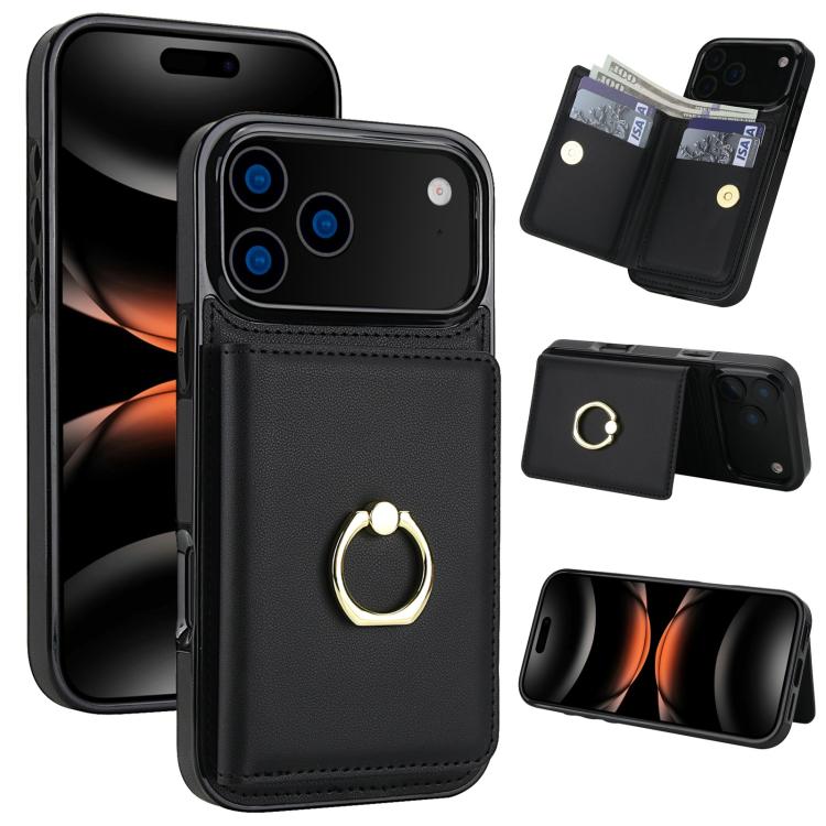 For iPhone 17 Pro RFID Anti-theft Card Ring Holder Phone Case(Black)