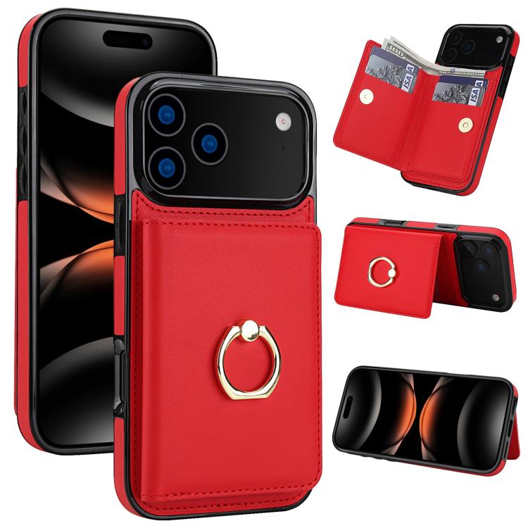 For iPhone 17 Pro RFID Anti-theft Card Ring Holder Phone Case(Red)