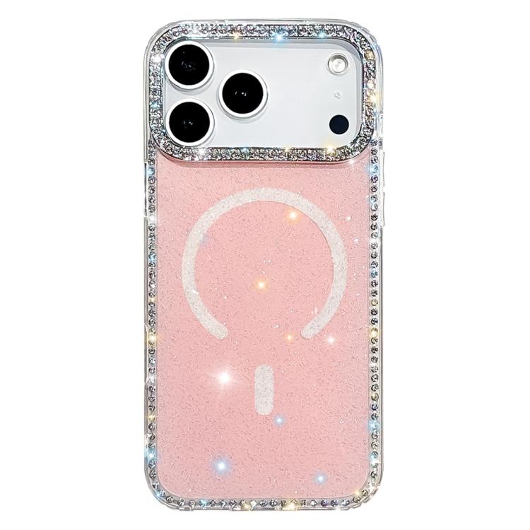 For iPhone 17 Pro Rhinestone Dual-side IMD PC Hybrid TPU Magnetic Phone Case(Glitter Light Pink)