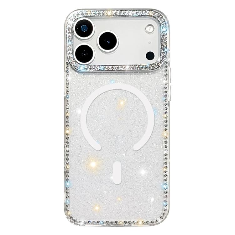 For iPhone 17 Pro Rhinestone Dual-side IMD PC Hybrid TPU Magnetic Phone Case(Glitter Transparent)