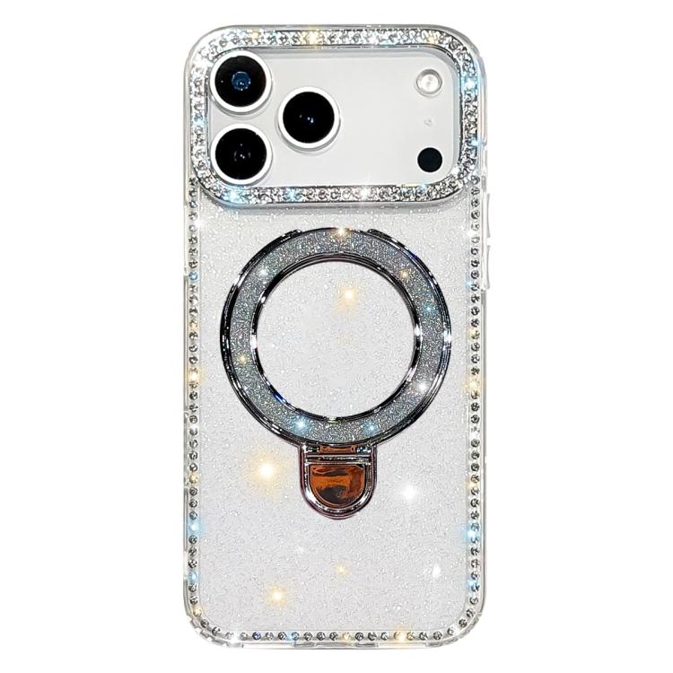 For iPhone 17 Pro Rhinestone Glitter Kickstand Dual-side IMD Phone Case(Glitter Transparent)