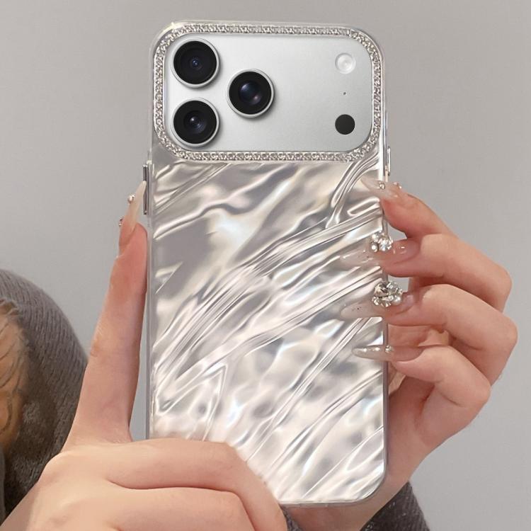 For iPhone 17 Pro Rhinestone Lens Frame Wrinkled Design Phone Case(Transparent)