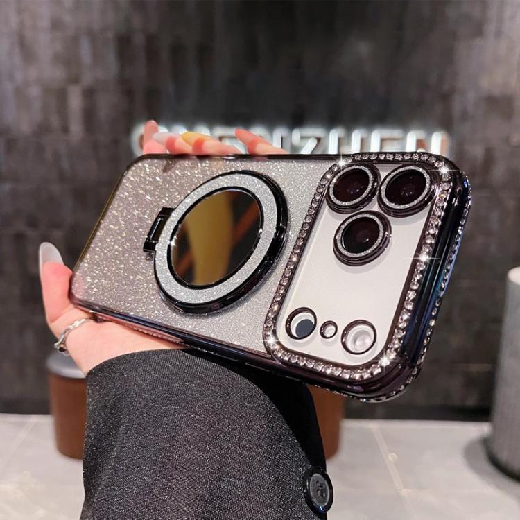 For iPhone 17 Pro Rhinestone Mirror Glitter MagSafe TPU Phone Case(Black)