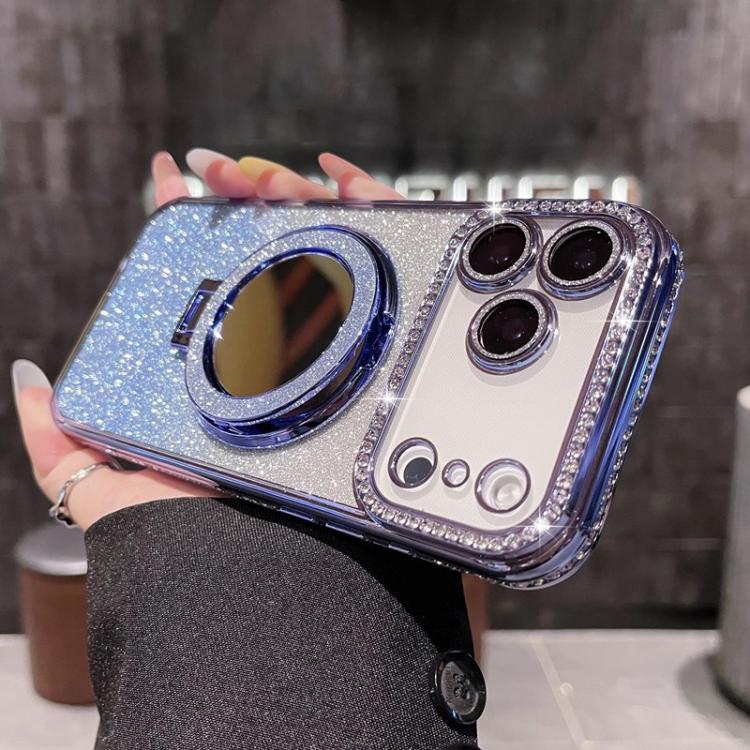 For iPhone 17 Pro Rhinestone Mirror Glitter MagSafe TPU Phone Case(Sierra Blue)