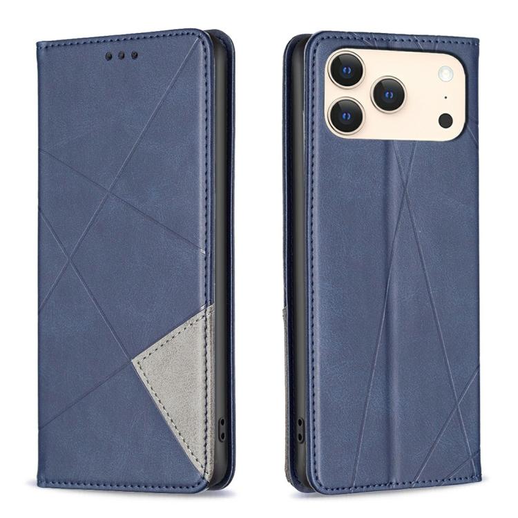 For iPhone 17 Pro Rhombus Texture Magnetic Leather Phone Case(Blue)