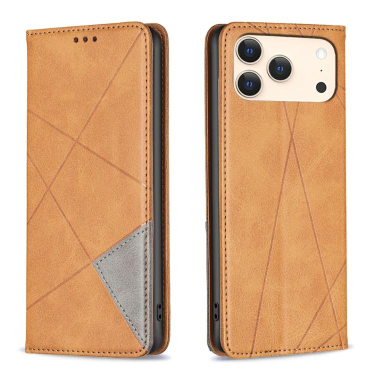For iPhone 17 Pro Rhombus Texture Magnetic Leather Phone Case(Yellow)