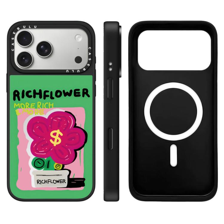 For iPhone 17 Pro Rich Flower Series Pattern Camera Control Button Mirror Magnetic Phone Case(Flowerpot)