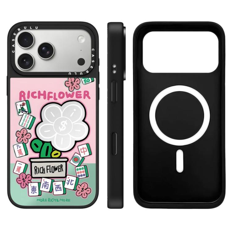 For iPhone 17 Pro Rich Flower Series Pattern Camera Control Button Mirror Magnetic Phone Case(Mahjong)