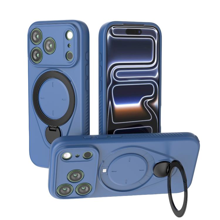 For iPhone 17 Pro Ring Shield MagSafe TPU Phone Case with 360 Degree Rotating Holder(Blue)