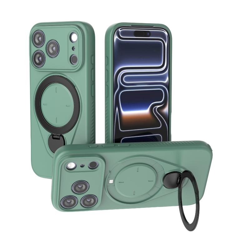 For iPhone 17 Pro Ring Shield MagSafe TPU Phone Case with 360 Degree Rotating Holder(Green)