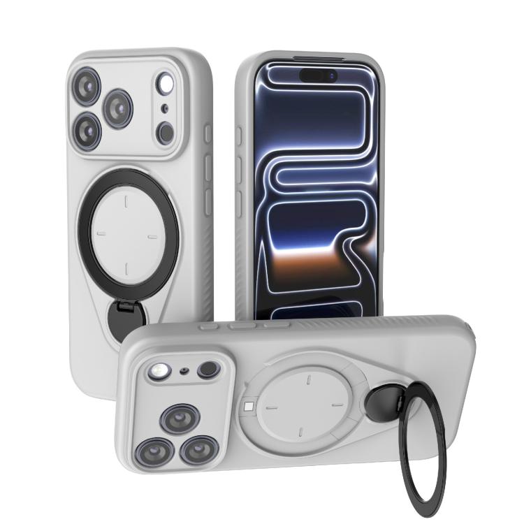 For iPhone 17 Pro Ring Shield MagSafe TPU Phone Case with 360 Degree Rotating Holder(Grey)