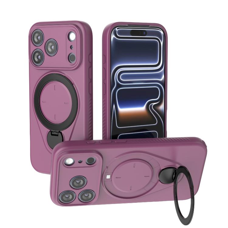 For iPhone 17 Pro Ring Shield MagSafe TPU Phone Case with 360 Degree Rotating Holder(Wine Red)