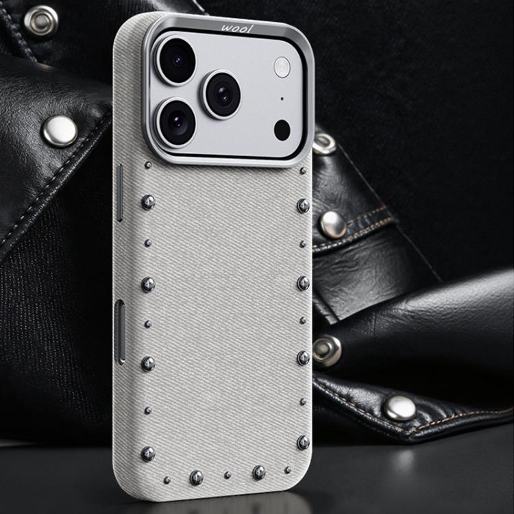 For iPhone 17 Pro Rivet Series Denim Texture Full Coverage Magnetic Phone Case(Beige)