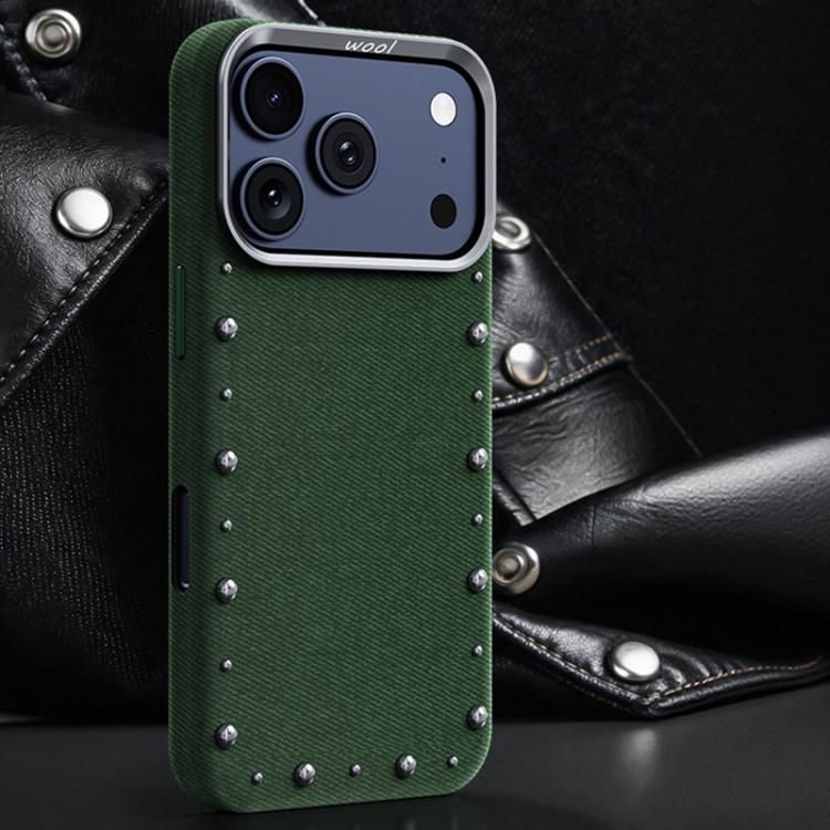 For iPhone 17 Pro Rivet Series Denim Texture Full Coverage Magnetic Phone Case(Dark Green)