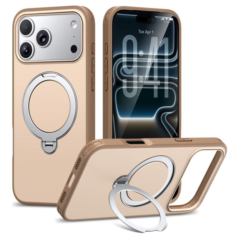 For iPhone 17 Pro Rotating Holder TPU + PC Magnetic Shockproof Phone Case(Khaki)