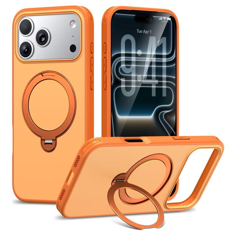 For iPhone 17 Pro Rotating Holder TPU + PC Magnetic Shockproof Phone Case(Orange)