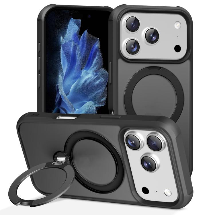 For iPhone 17 Pro Rotating Pivot Bracket Magnetic Phone Case(Black)
