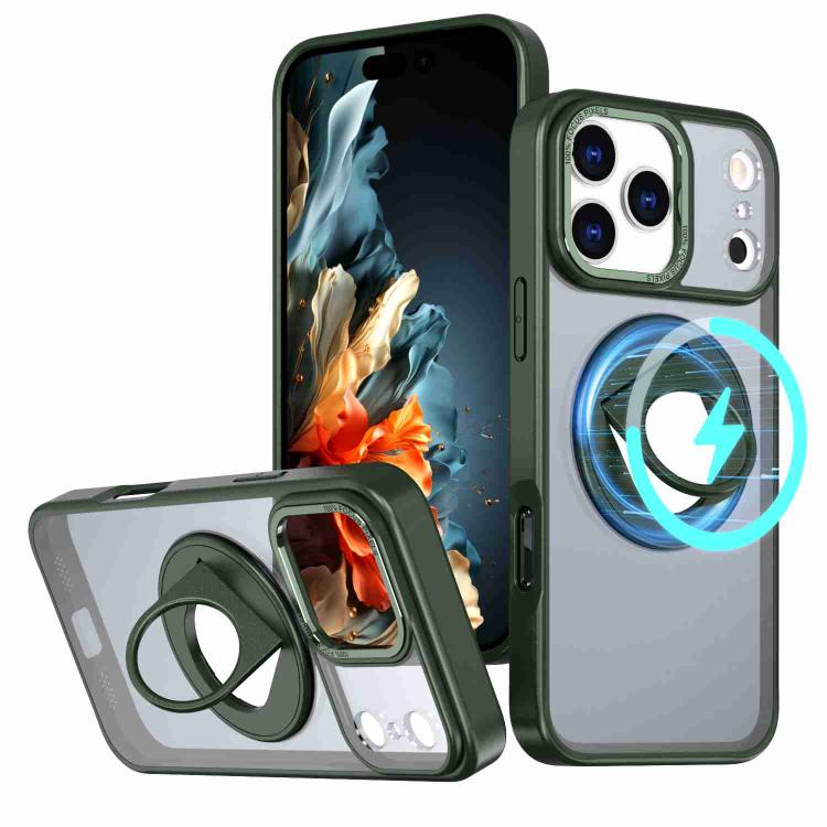 For iPhone 17 Pro Rotating Ring Magnetic Holder Phone Case(Green)
