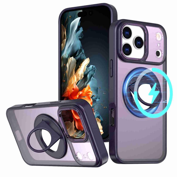 For iPhone 17 Pro Rotating Ring Magnetic Holder Phone Case(Purple)