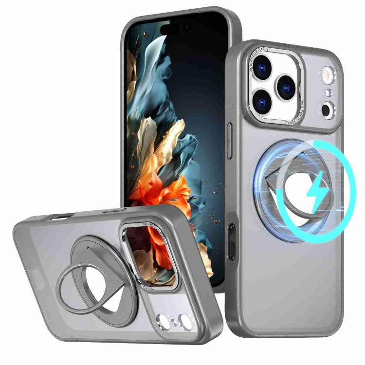For iPhone 17 Pro Rotating Ring Magnetic Holder Phone Case(Titanium Grey)