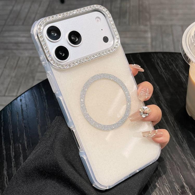 For iPhone 17 Pro Rounded Edge Semi-transparent Glitter MagSafe Phone Case(Beige)