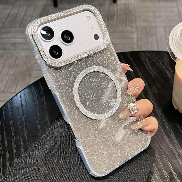 For iPhone 17 Pro Rounded Edge Semi-transparent Glitter MagSafe Phone Case(Black)