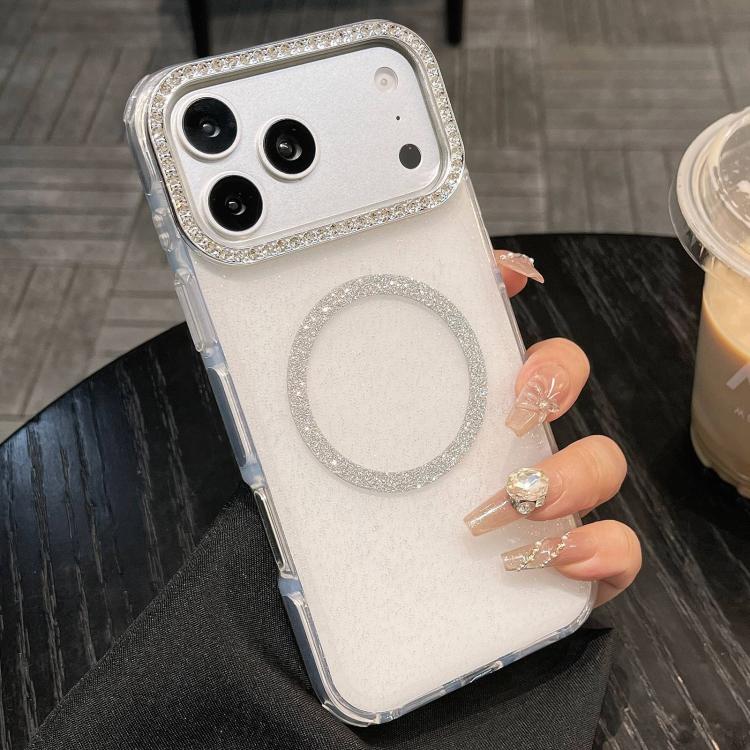 For iPhone 17 Pro Rounded Edge Semi-transparent Glitter MagSafe Phone Case(White)