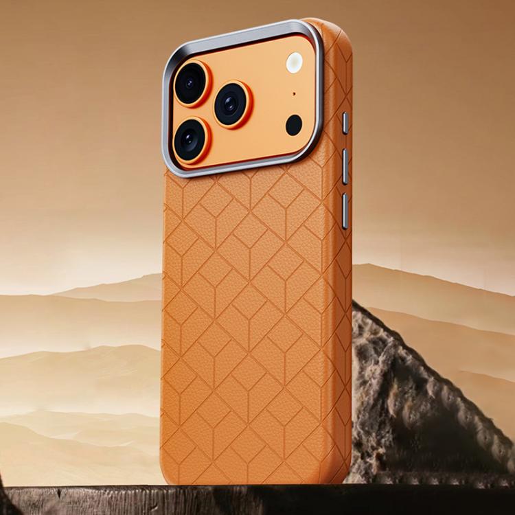 For iPhone 17 Pro Rubik Cube Series Embossed Grid Pattern Magnetic Phone Case(Brown)