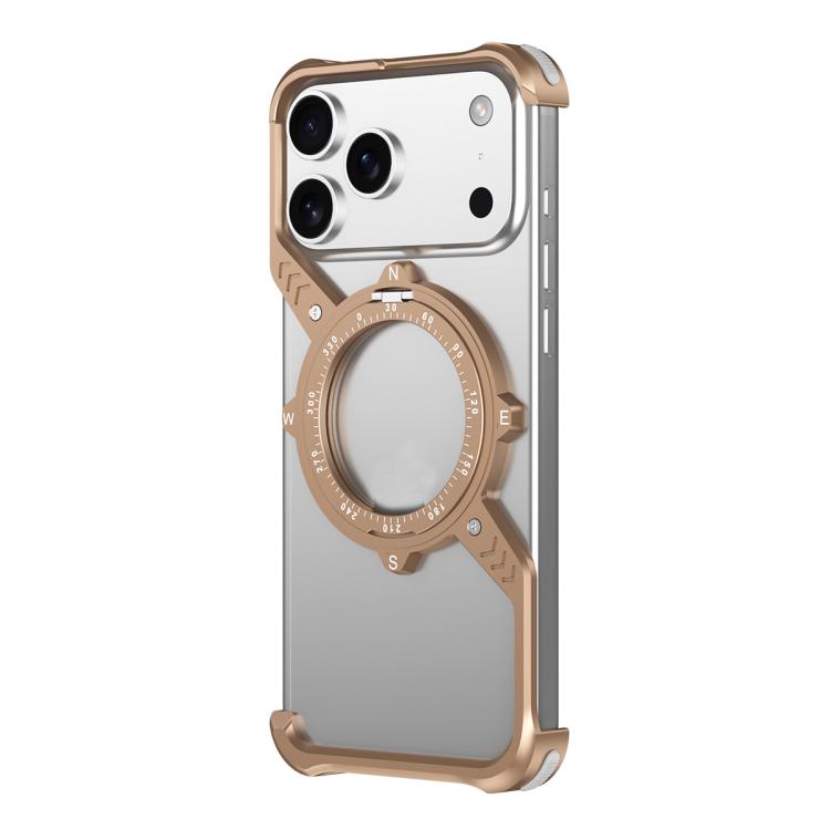 For iPhone 17 Pro S Shaped 360 Holder Airbag Frameless Metal Phone Case(Desert Gold)