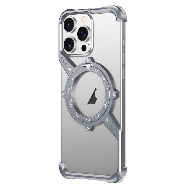 For iPhone 17 Pro S Shaped 360 Holder Airbag Frameless Metal Phone Case(Space Gray)