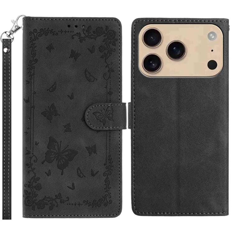 For iPhone 17 Pro Secret Garden Butterfly Pattern Leather Phone Case(Black)