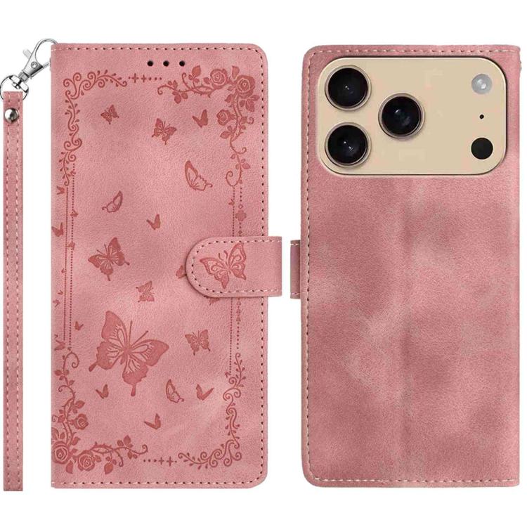 For iPhone 17 Pro Secret Garden Butterfly Pattern Leather Phone Case(Pink)