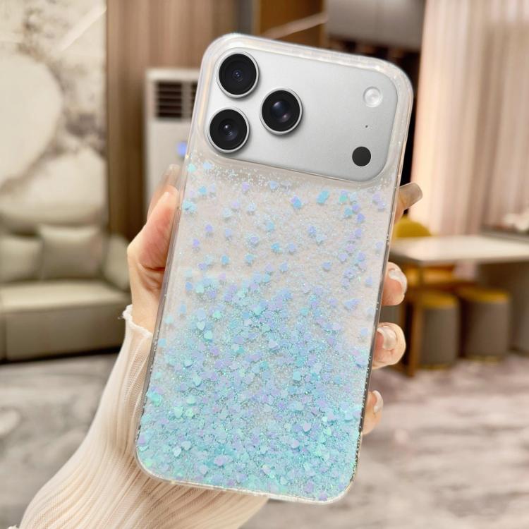 For iPhone 17 Pro Sequins Glitter Gradient Epoxy TPU Phone Case(Blue)