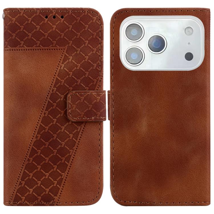 For iPhone 17 Pro Seven-shaped Embossed Leather Phone Case(Brown)