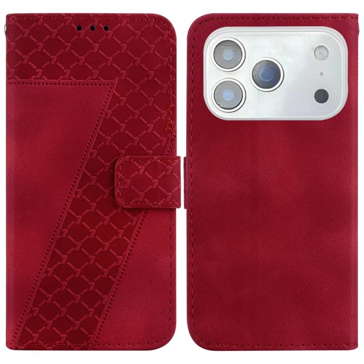 For iPhone 17 Pro Seven-shaped Embossed Leather Phone Case(Red)