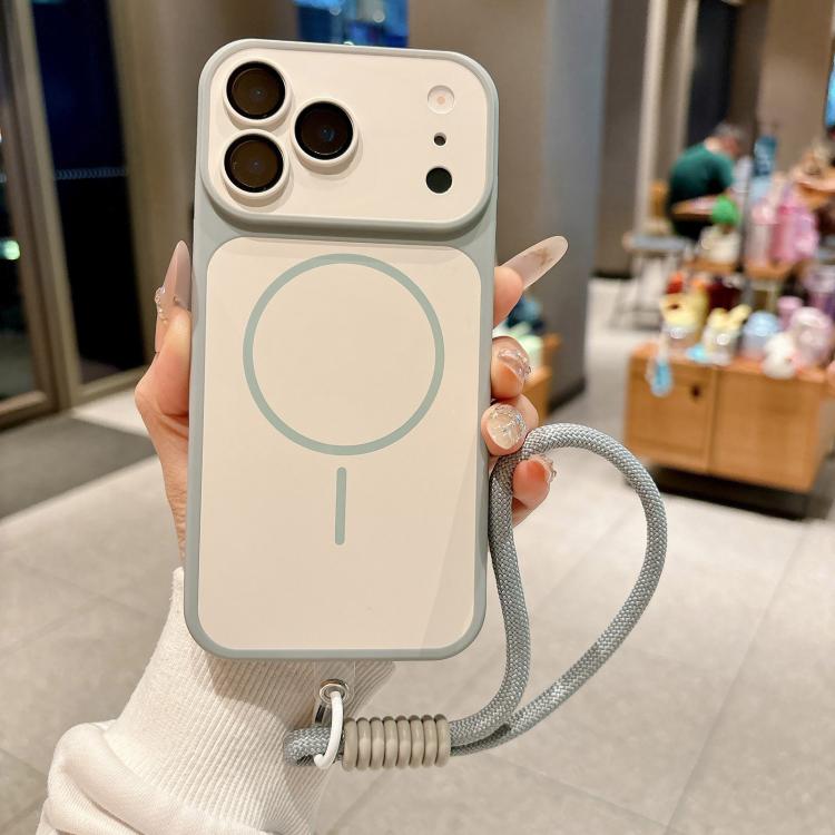 For iPhone 17 Pro Shield Contrast Color Magnetic Phone Case with Lens Protector and Wrist Strap(Grey)