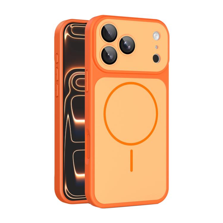 For iPhone 17 Pro Shield Contrast Color Magnetic Phone Case with Lens Protector(Orange)