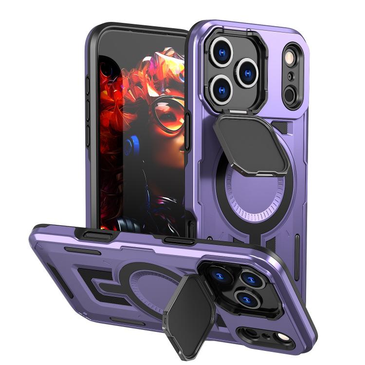 For iPhone 17 Pro Shield Frame Holder MagSafe Phone Case(Purple)