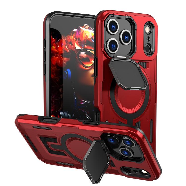 For iPhone 17 Pro Shield Frame Holder MagSafe Phone Case(Red)