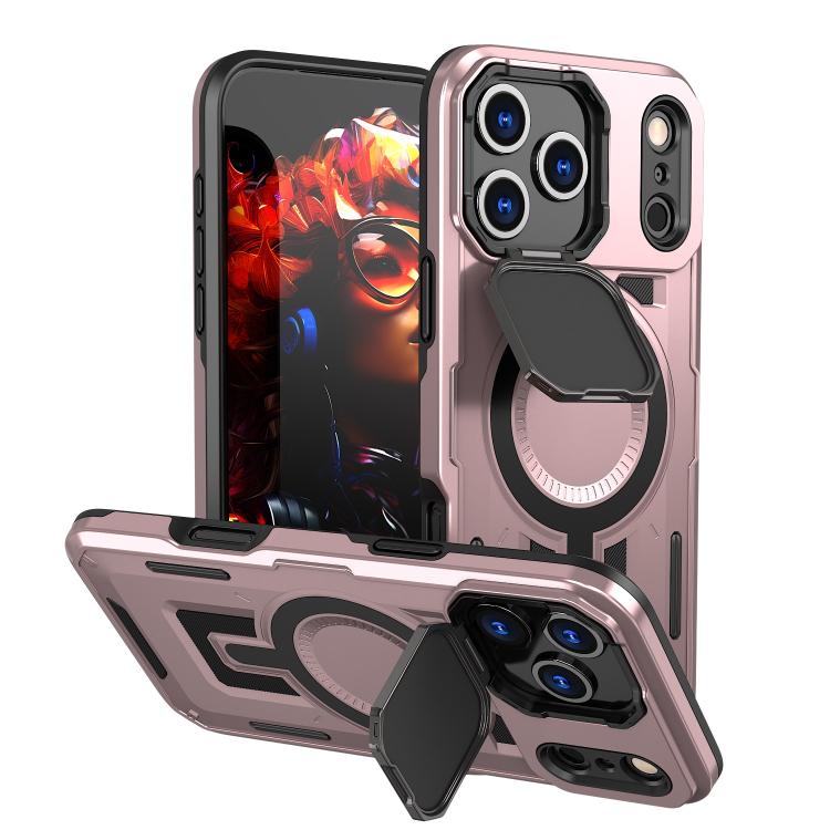 For iPhone 17 Pro Shield Frame Holder MagSafe Phone Case(Rose Gold)