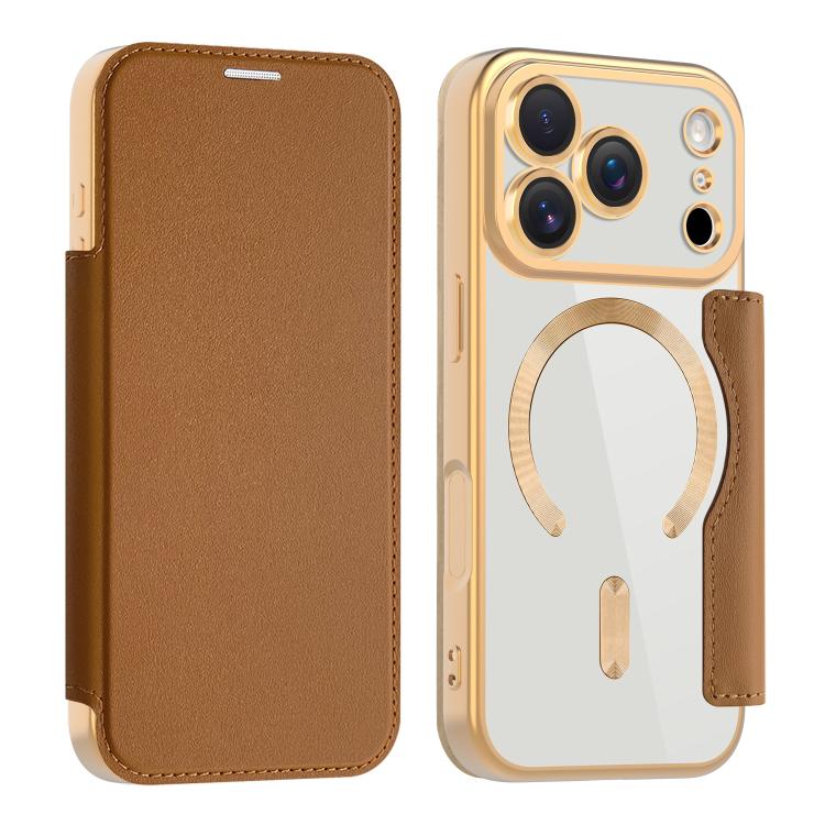 For iPhone 17 Pro Shield MagSafe RFID Anti-theft Leather Phone Case(Brown)