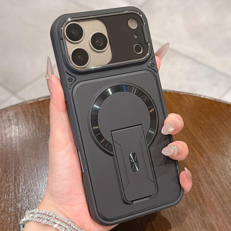 For iPhone 17 Pro Shockproof Lens Cover Magnetic Phone Case with Hidden Holder(Black)