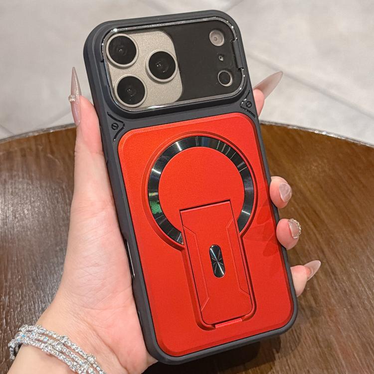 For iPhone 17 Pro Shockproof Lens Cover Magnetic Phone Case with Hidden Holder(Red)