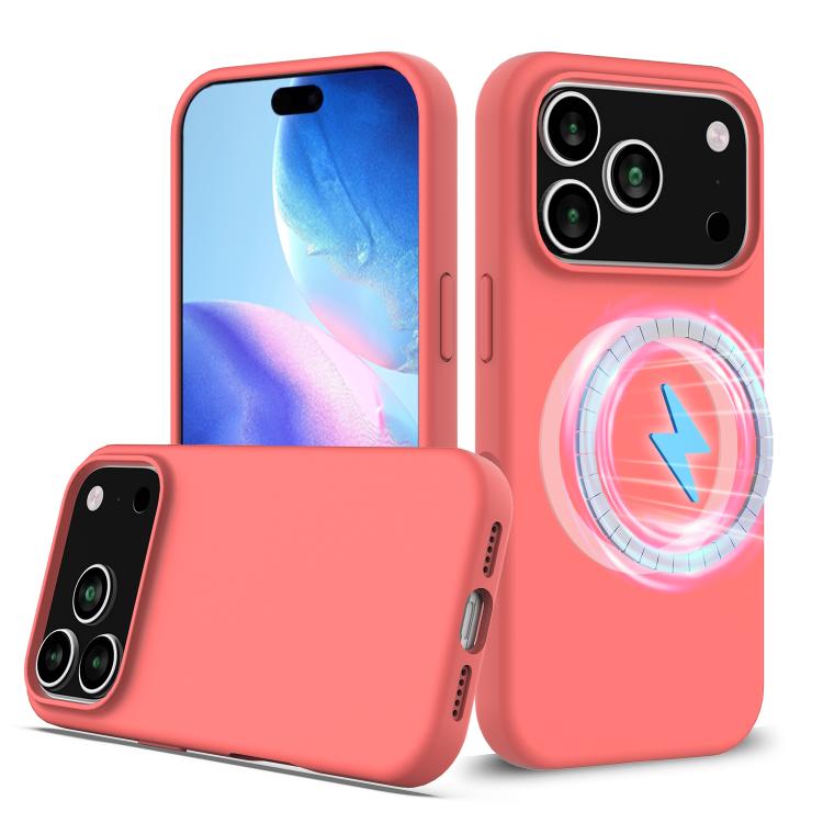 For iPhone 17 Pro Shockproof Silicone Magsafe Phone Case(Pink Orange)