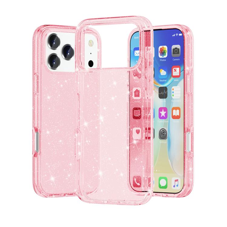 For iPhone 17 Pro Shockproof Terminator Glitter Powder Phone Case(Pink)