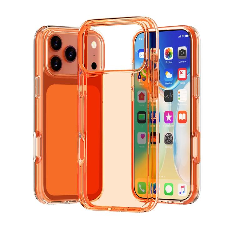 For iPhone 17 Pro Shockproof Terminator Glitter Powder Phone Case(Transparent Orange)