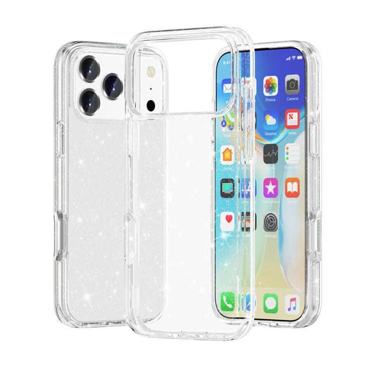 For iPhone 17 Pro Shockproof Terminator Glitter Powder Phone Case(White)