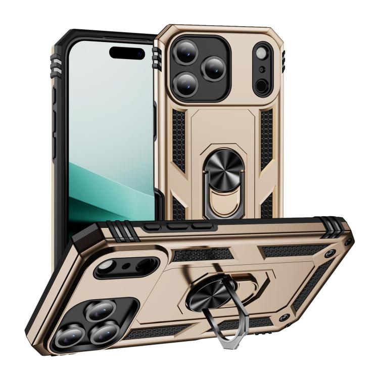 For iPhone 17 Pro Shockproof TPU Hybrid PC Phone Case with Holder(Gold)
